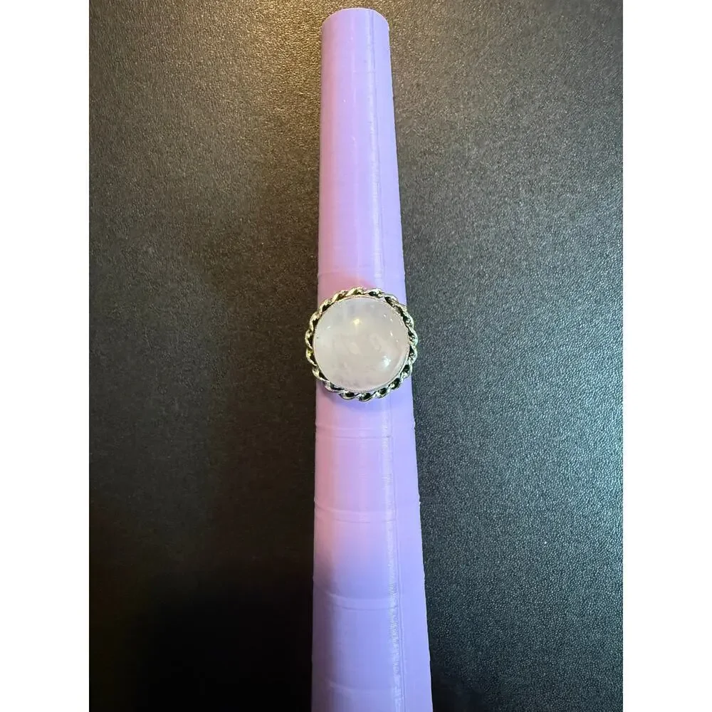 Rose Quartz 925 Silver Plated Ring Size 7.5